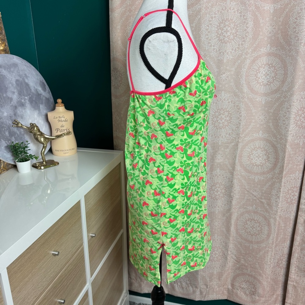 Y2K Popsi Lingerie Cami Green Pink Cami Nightgown Slip Butterflies Size Large - Picture 2 of 10
